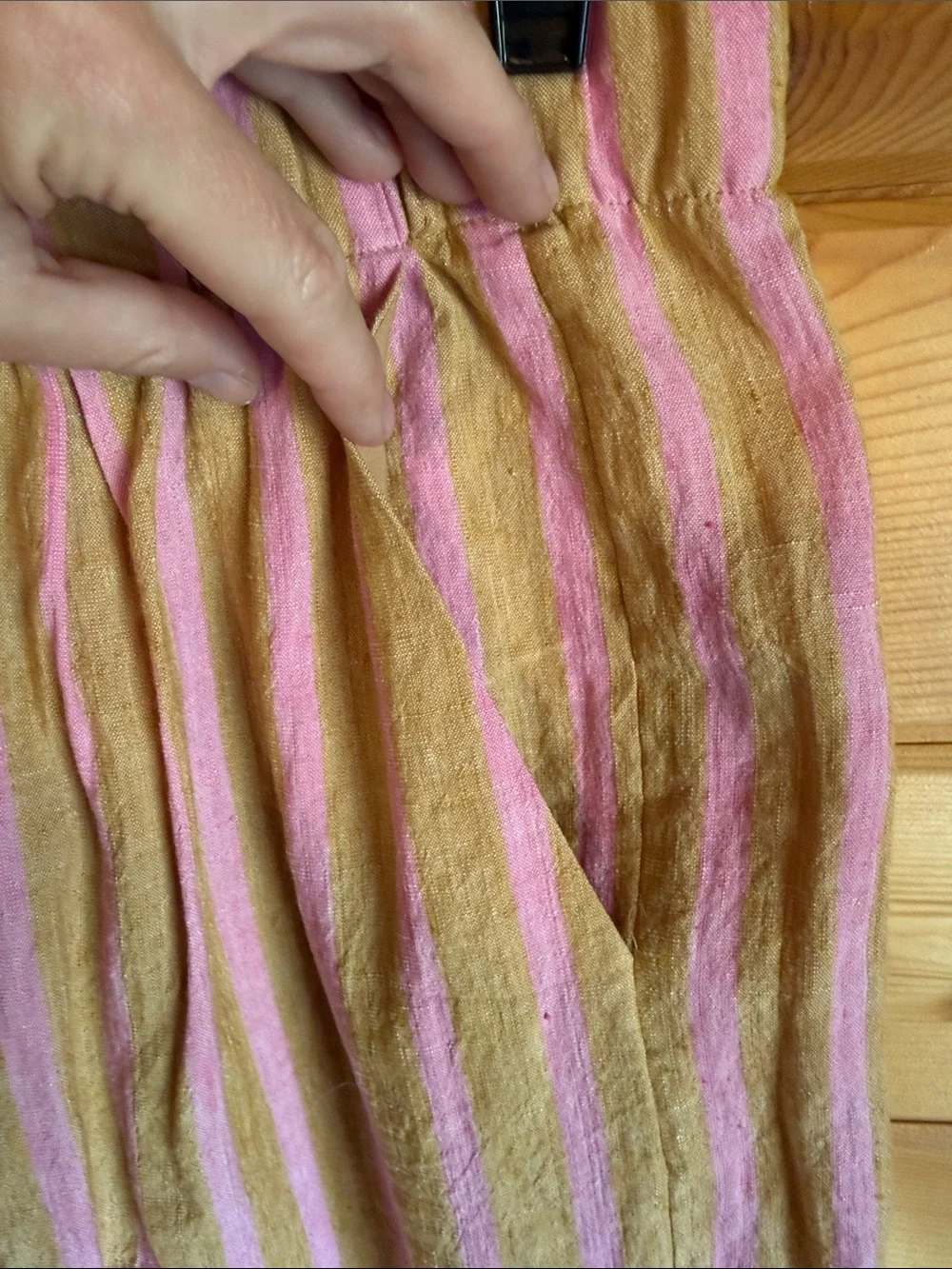 Zara Pink and Tan Striped Wide Leg Linen Pants